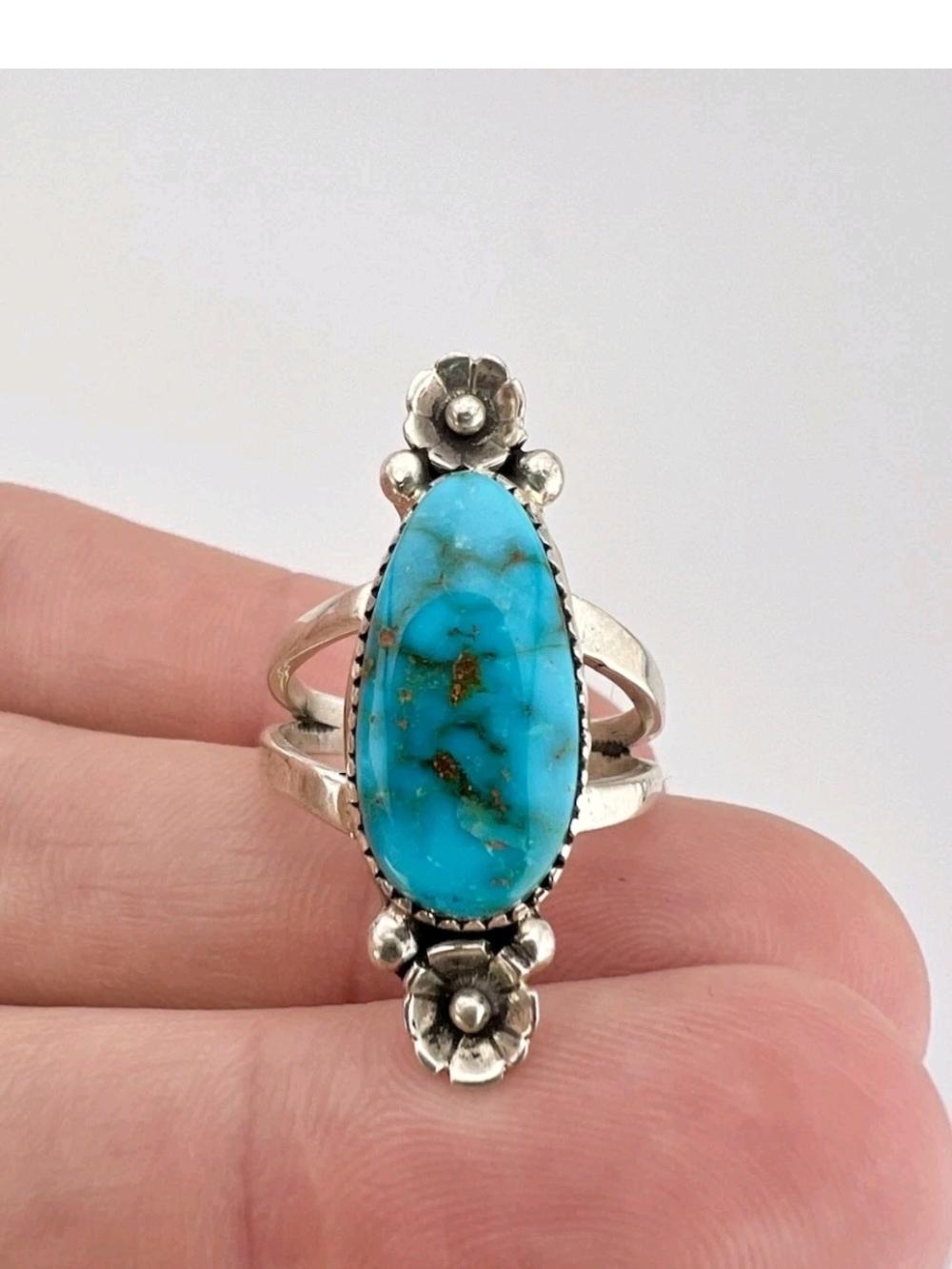 Native American Navajo Silver Bisbee Turquoise Ring - Size 7.5 - Picture 7 of 8